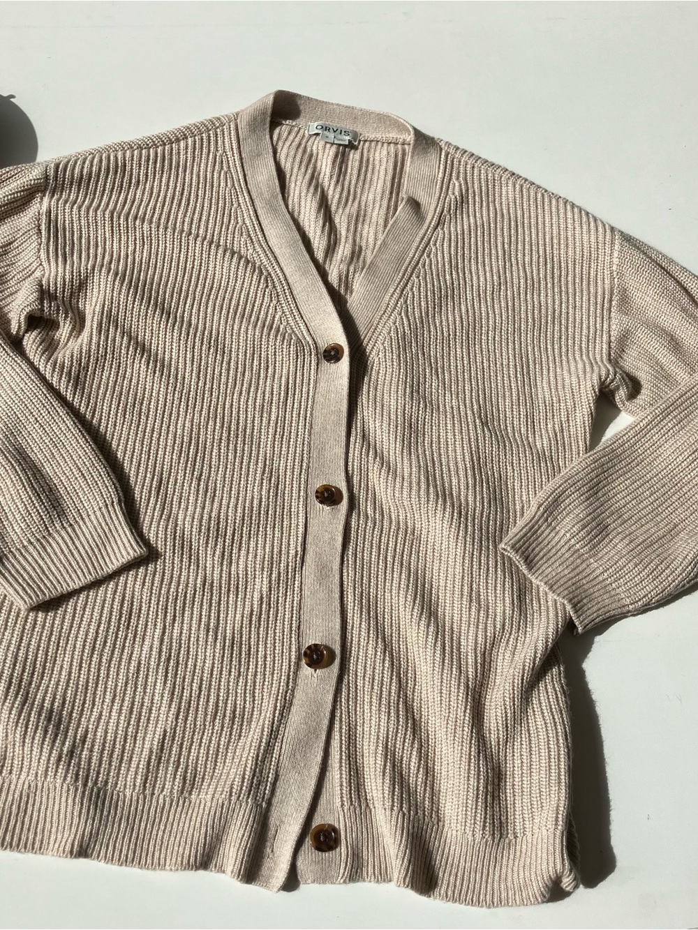 Orvis Cream Ribbed V-Neck Button Cardigan - Men